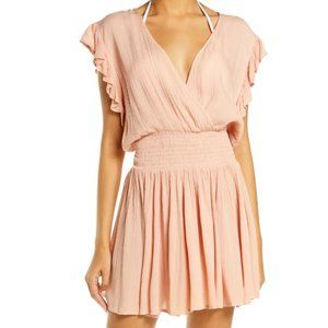 Elan Cross Front Smock Waist Dress in Melon